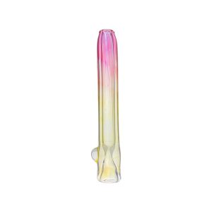 Glass Chillum Pipe - Yellow Silver Fuming To Pink Gold Fuming Fade