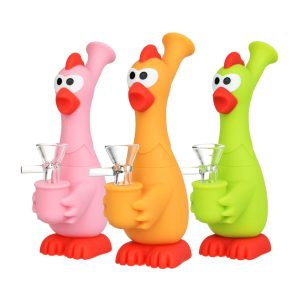 What The Cluck Silicone Water Pipe - 7" / 14mm F / Colors Vary
