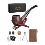 Joyoldelf Tobacco Pipe Set, Short Handle Curved Smoking Pipe with Foldable Pipe Stand Holder, Pipe Starter Kit for Beginner with Gift Box and Accessories