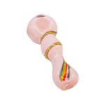 Pink Glass Hand Pipe With Rasta Linework Twirl And Flat Mouthpiece