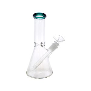 8 Inch Clear Beaker Bong With Lake Green Color Lip