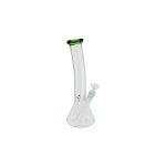Clear Beaker Glass Water Pipe Bong With Bent Neck And Green Mouthpiece