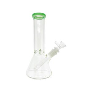 8 Inch Clear Beaker Bong With Sea Foam Green Color Lip