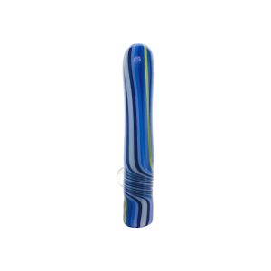 Glass Chillum Pipe - Purple, White, Black Line Work Glass One Hitter