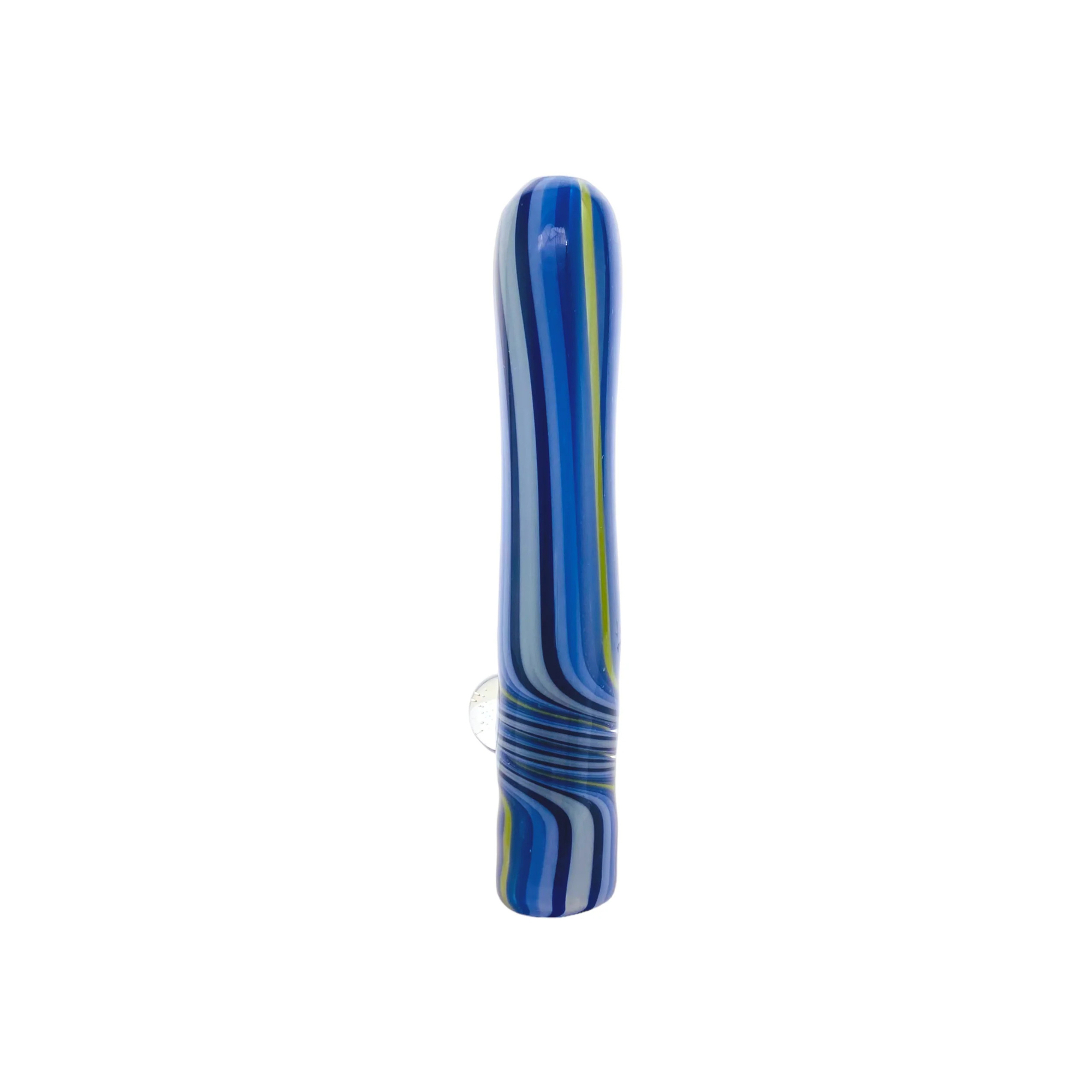 Glass Chillum Pipe - Purple, White, Black Line Work Glass One Hitter