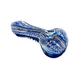 Glass Hand Pipe Blue Inside Out With Rasta Dichro