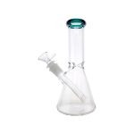 8 Inch Clear Beaker Bong With Lake Green Color Lip