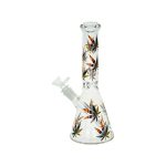 Clear Beaker Glass Bong With Multi Color Leaves 10 Inch