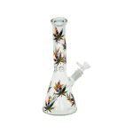 Clear Beaker Glass Bong With Multi Color Leaves 10 Inch
