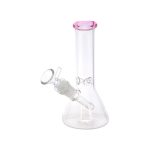 8 Inch Clear Beaker Bong With Pink Color Lip