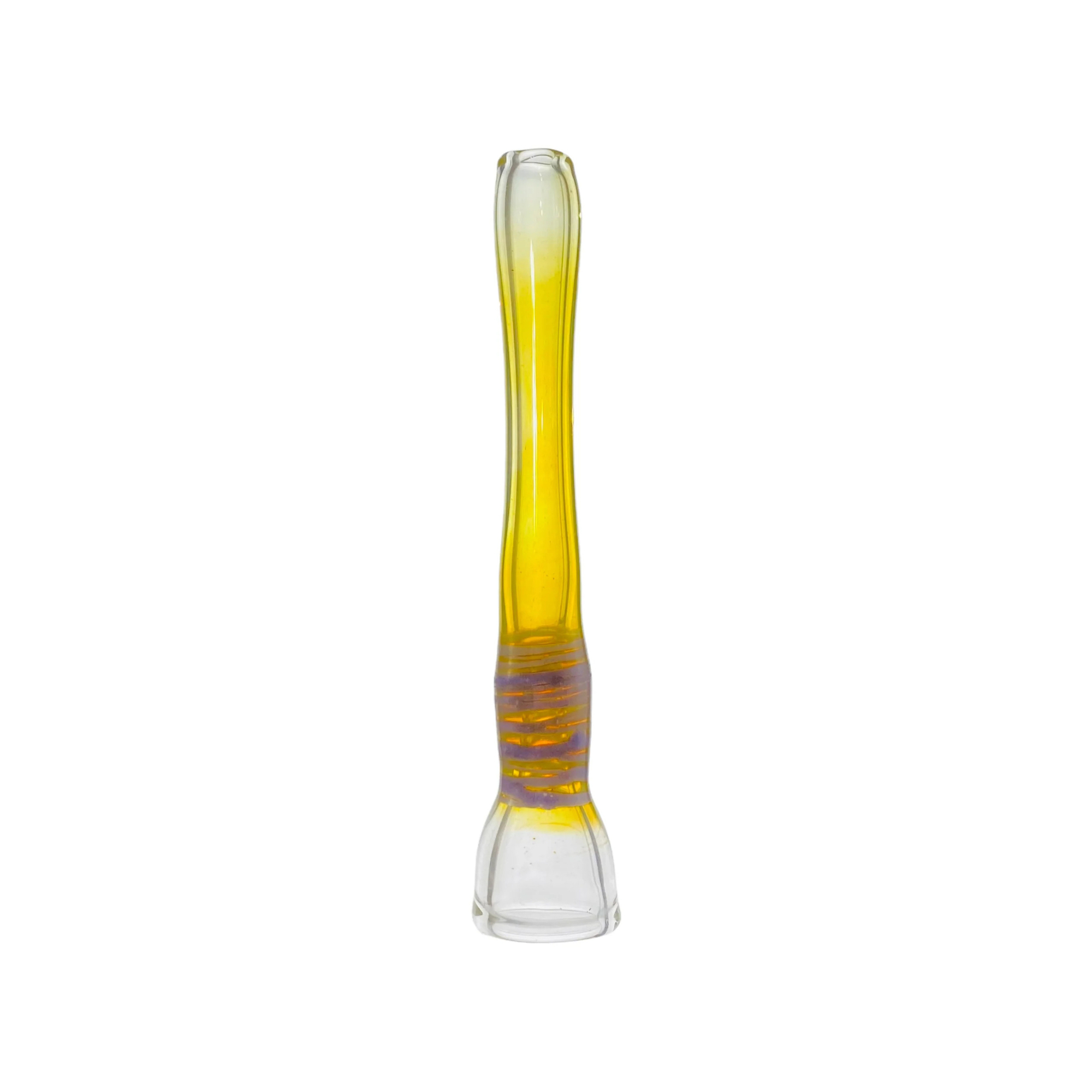 Glass Chillum Pipe - Yellow Silver Fuming With Purple Wrap