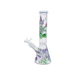 Clear Beaker Glass Bong With Springs Flowers 10 Inch