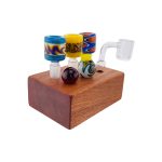 6 Hole Wood Display Stand Holder For 14mm Bong Bowl Pieces Or Quartz Bangers - Mahogany Block