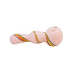 Pink Glass Hand Pipe With Rasta Linework Twirl And Flat Mouthpiece