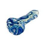 Color Changing Glass Hand Pipe With Blue Linework