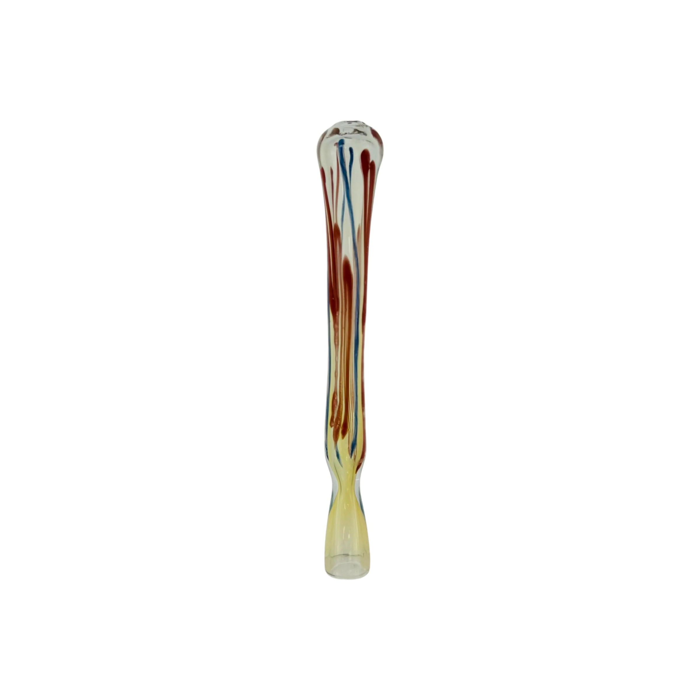 Glass Chillum Pipe - Extra Long Red And Blue Hand Pipe