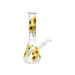 Glass Water Pipe With Spring Time Sun Flowers 10 Inch