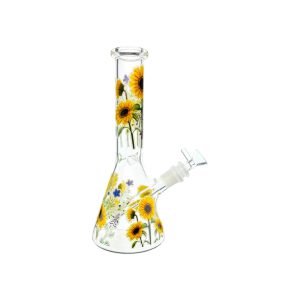Glass Water Pipe With Spring Time Sun Flowers 10 Inch