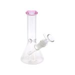 8 Inch Clear Beaker Bong With Pink Color Lip