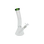 Clear Beaker Glass Water Pipe Bong With Bent Neck And Green Mouthpiece