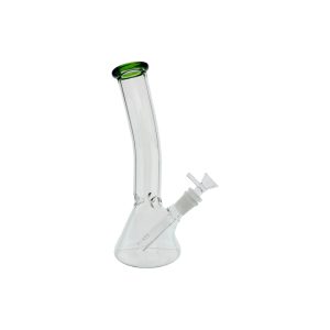 Clear Beaker Glass Water Pipe Bong With Bent Neck And Green Mouthpiece