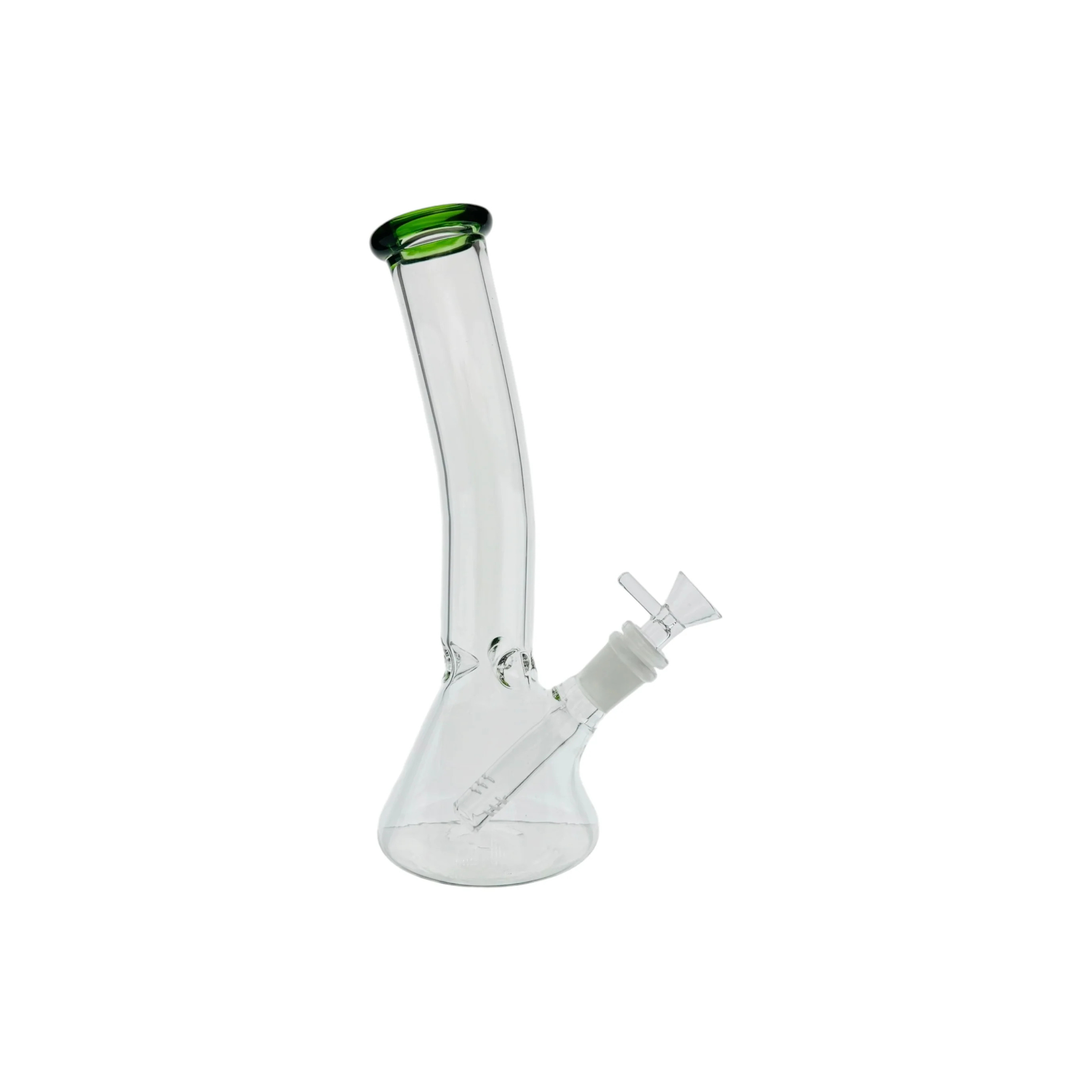 Clear Beaker Glass Water Pipe Bong With Bent Neck And Green Mouthpiece