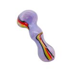 Purple Glass Hand Pipe With Rasta Linework Twirl And Flat Mouthpiece