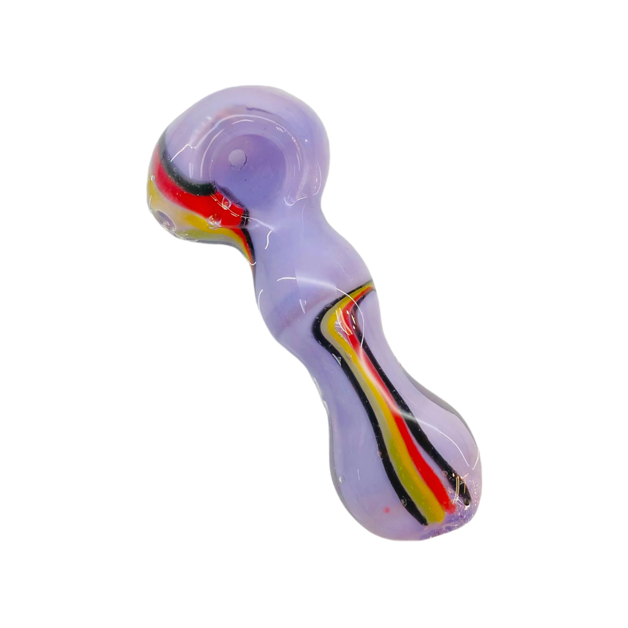 Purple Glass Hand Pipe With Rasta Linework Twirl And Flat Mouthpiece