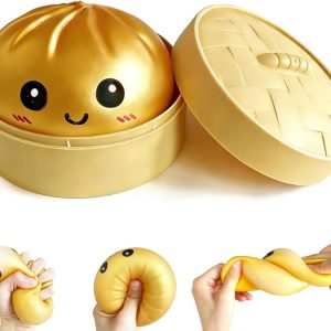 Dumpling Squishy Mystery Box, Super Soft Slow Rising TPR Tear-Resistant Smiley Face Dumpling Toy, Fidget Sensory Toys for Easter Basket Stuffers, Parties, Classroom Prizes Adults Kids( Gold