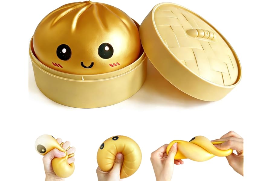 Dumpling Squishy Mystery Box, Super Soft Slow Rising TPR Tear-Resistant Smiley Face Dumpling Toy, Fidget Sensory Toys for Easter Basket Stuffers, Parties, Classroom Prizes Adults Kids( Gold