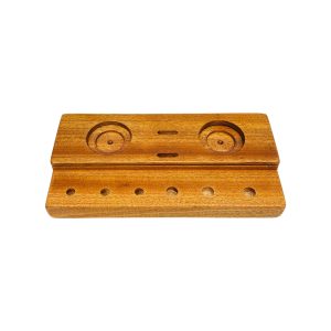 Multi Hole Wood Dab Station And Display Stand Holder For 10mm And 14mm Bong Bowl Pieces Or Quartz Bangers - Mahogany