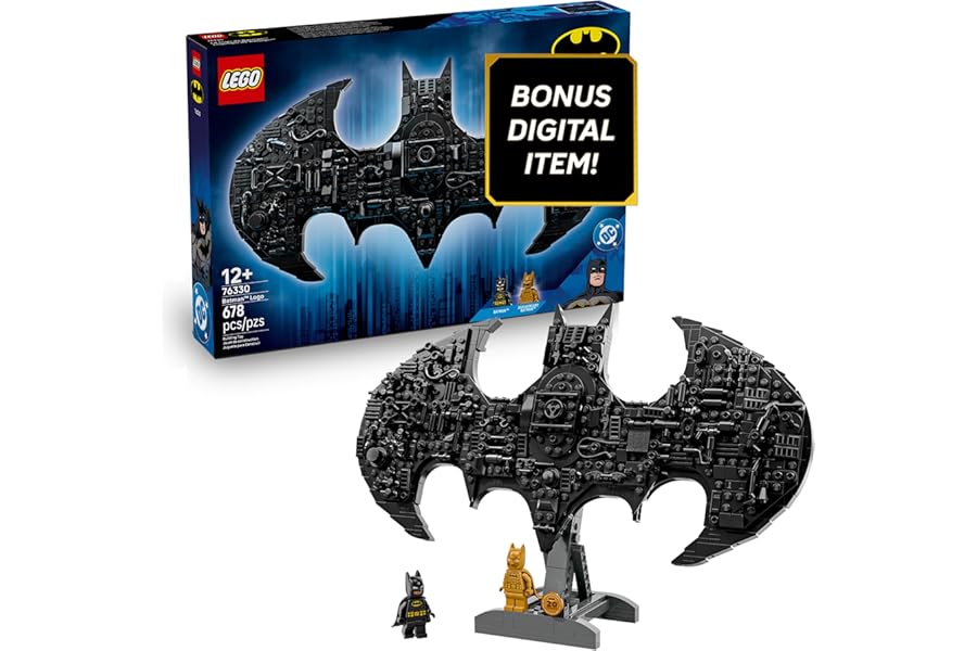 LEGO DC Batman: Batman Logo Building Toy - Super Hero Bedroom Decor for Kids, Boys & Girls, Ages 12+ - with Classic & Golden Batman Minifigures - Gift Idea for Birthdays & Fans - 76330