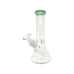 8 Inch Clear Beaker Bong With Sea Foam Green Color Lip
