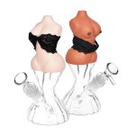 Buxom Body w/ Removable Bra Glass & Silicone Water Pipe - 8" / 14mm F / Colors Vary