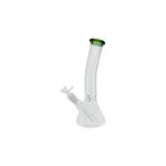 Clear Beaker Glass Water Pipe Bong With Bent Neck And Green Mouthpiece