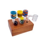 6 Hole Wood Display Stand Holder For 14mm Bong Bowl Pieces Or Quartz Bangers - Mahogany Block