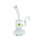 Clear Dab Rig With Sea Foam Green Multi Slit Disc Perc 9 Inches Tall