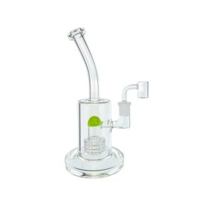 Clear Dab Rig With Sea Foam Green Multi Slit Disc Perc 9 Inches Tall