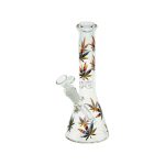 Clear Beaker Glass Bong With Multi Color Leaves 10 Inch