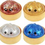 2026 New Shimmering Dumpling Squishies, Dumpling Squishy, Colorful Dumplings Stress Balls Fidget Sensory, Squeeze Dough Ball Stress Relief Hand with Food Steamer Stretchy Desk (4PCS)