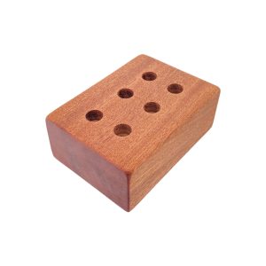 6 Hole Wood Display Stand Holder For 14mm Bong Bowl Pieces Or Quartz Bangers - Mahogany Block