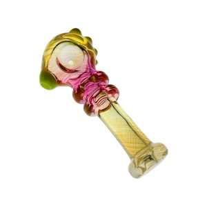 Pink And Yellow Inside Out Glass Hand Pipe With Green Carb