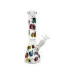 Clear Beaker Glass Bong With Rainbow Lady Bugs 10 Inch