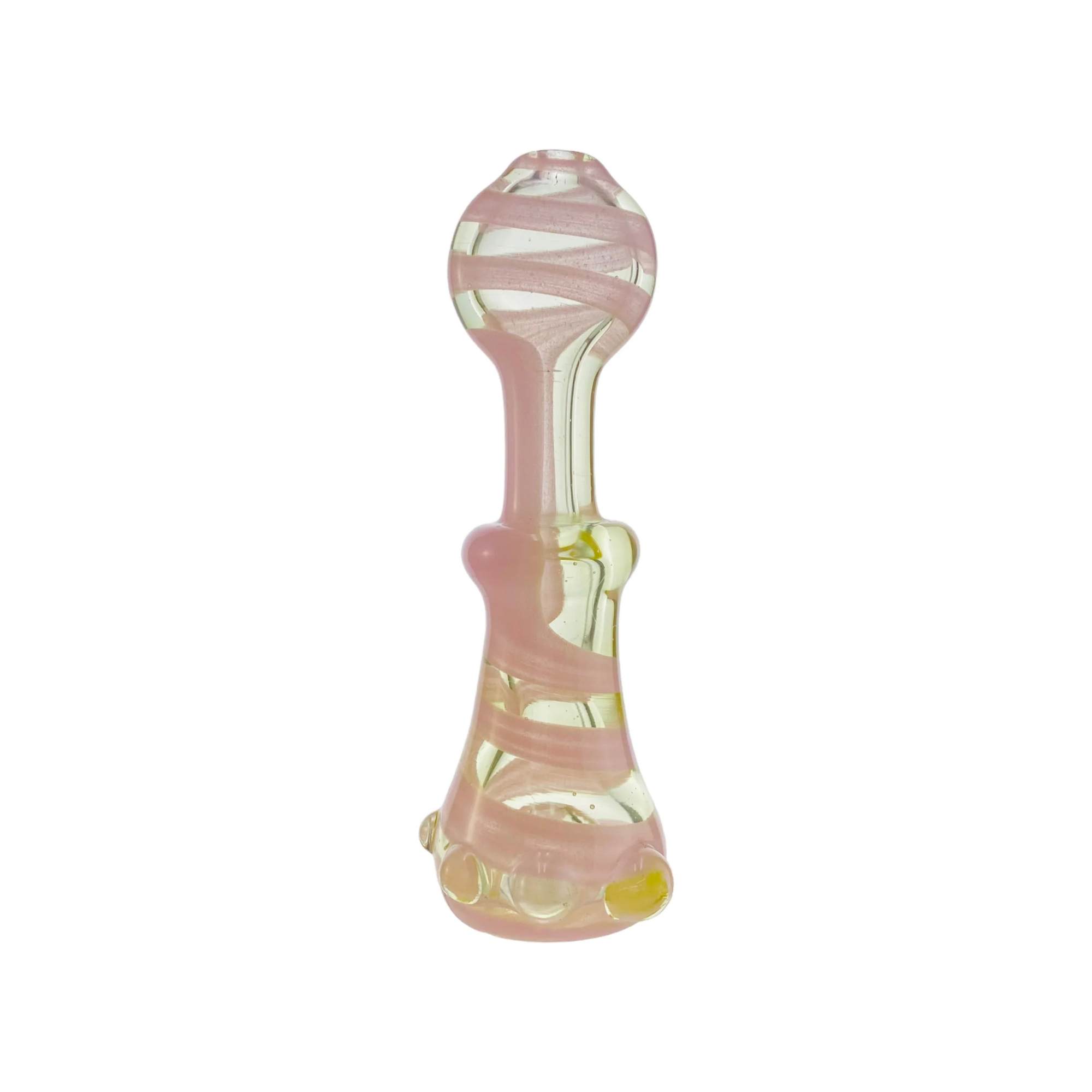 Glass Chillum Pipe - Pink Twirl Over Light Green Glass