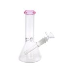 8 Inch Clear Beaker Bong With Pink Color Lip