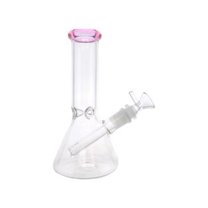 8 Inch Clear Beaker Bong With Pink Color Lip