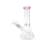 8 Inch Clear Beaker Bong With Pink Color Lip