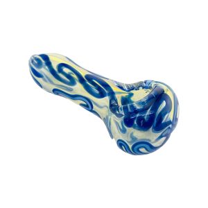 Color Changing Glass Hand Pipe With Blue Linework