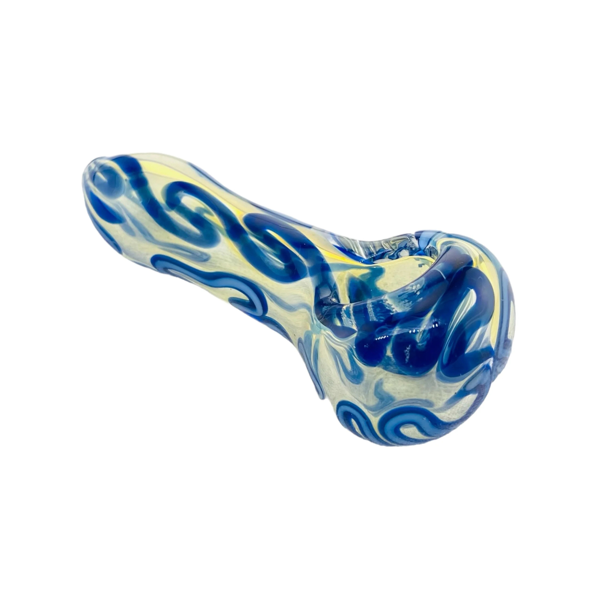 Color Changing Glass Hand Pipe With Blue Linework