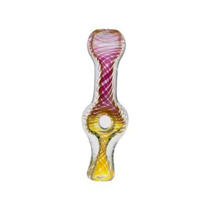 Glass Chillum Pipe - Pink Gold Fuming Inside Out Explosion With Donut